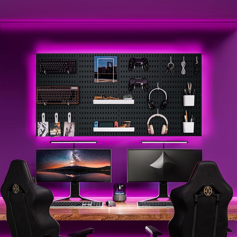 RIVTUN Pegboard Combination Kit for Wall Organizer, Wall Mounted Peg Board Kits for Kitchen, Bedroom, Office, &Bathroom, 4 Pieces Black Pegboards and 14 Accessories, 22" x 22" - Image 3